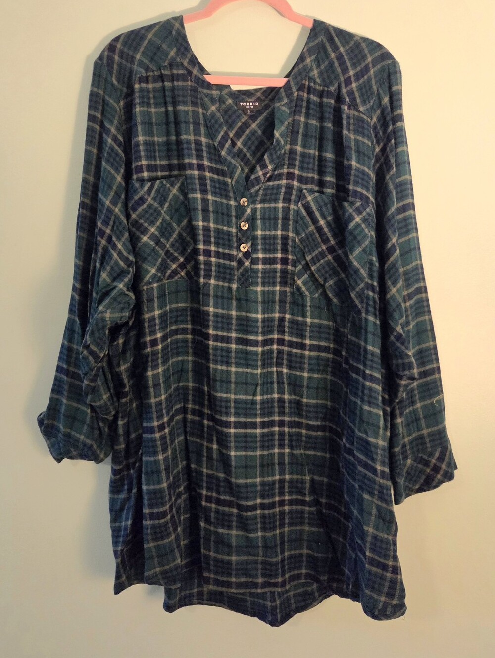 Torrid Green/Navy Plaid Tunic Top